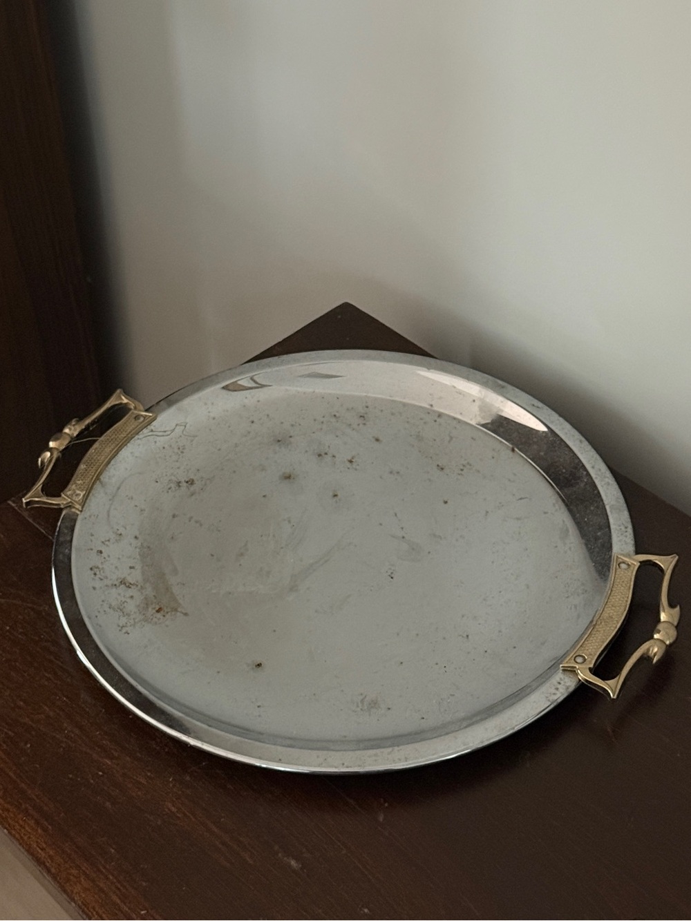 Silver Mirrored Decorative Wall Tray with Gold Handles